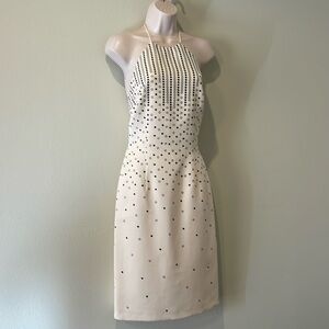 David Meister Cream and Black Dot Halter Dress, Small